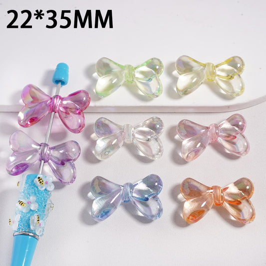 UV Coated Cute Bowknot Translucent Acrylic Beads 22*35MM, Random Mix