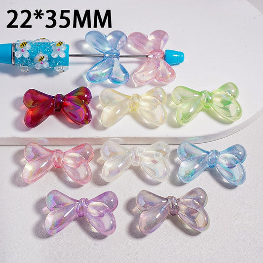 UV Coated Glitter Multicolor Translucent Bowknot Acrylic Beads 22*35MM, Random Mix