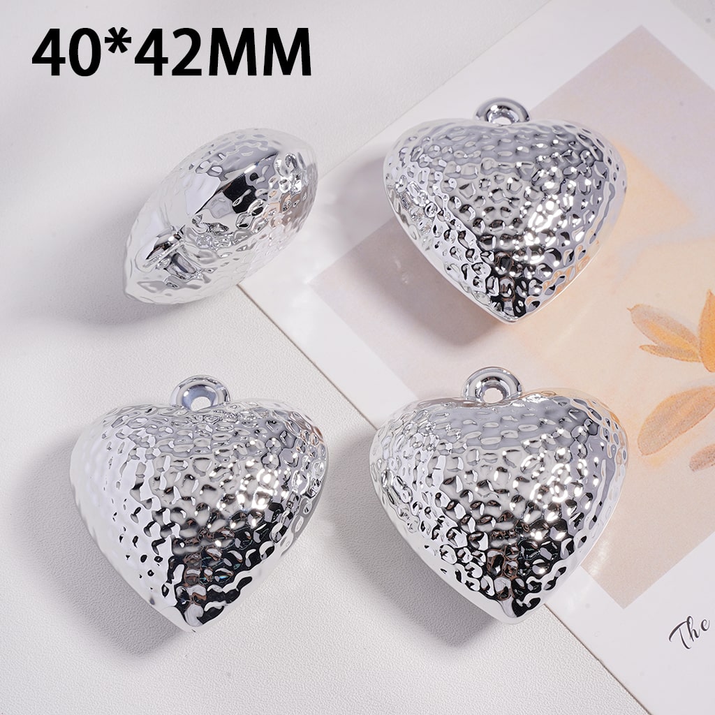 3D Shiny Silver Bumpy Heart shape Pendant with Mini Ring 40*42MM