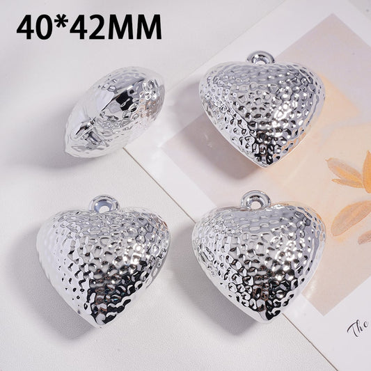 3D Shiny Silver Bumpy Heart shape Pendant with Mini Ring 40*42MM