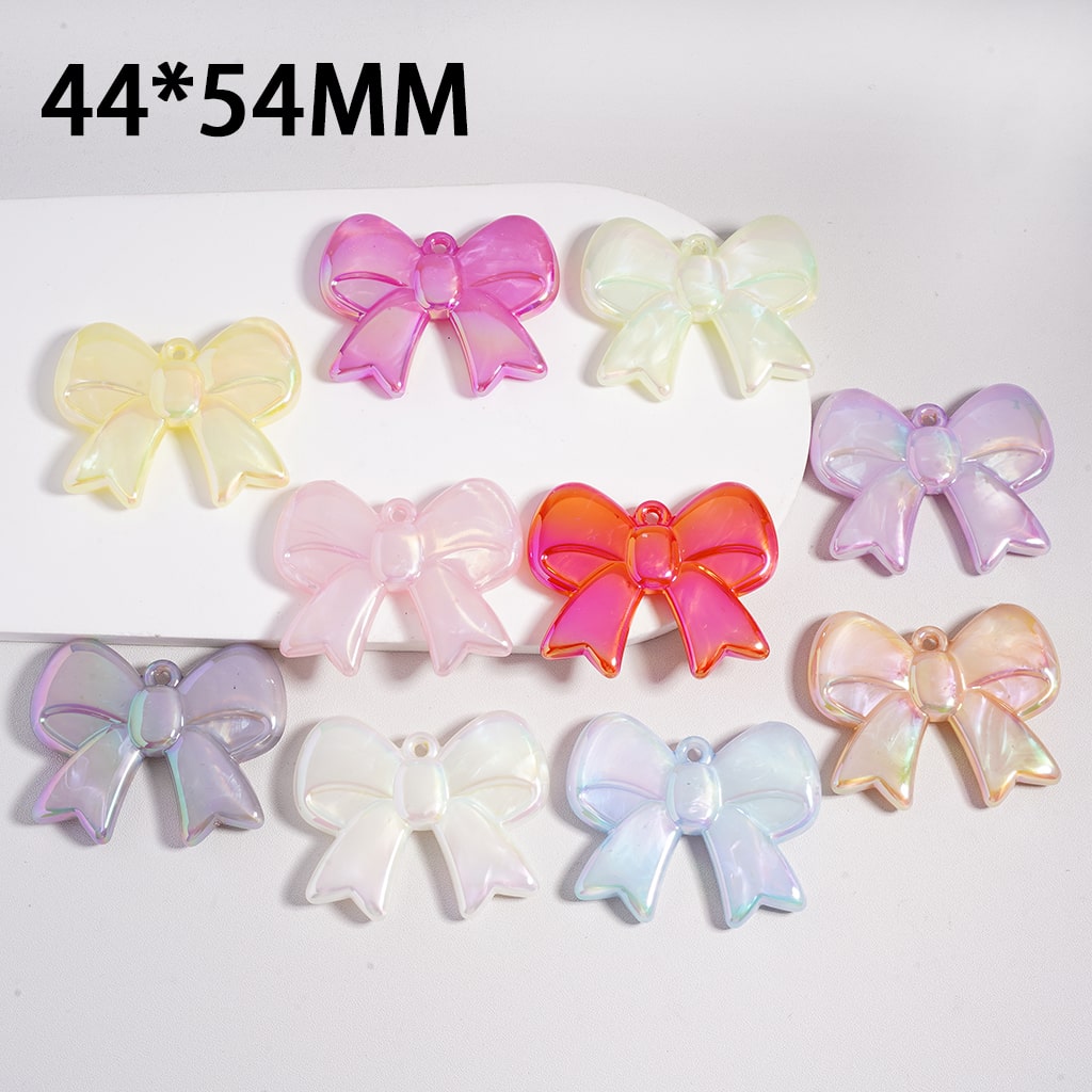 UV Coated Large Cute Shiny Bowknot with Mini Ring Pendants Jewelry Accessories 44*54MM, Random Mix