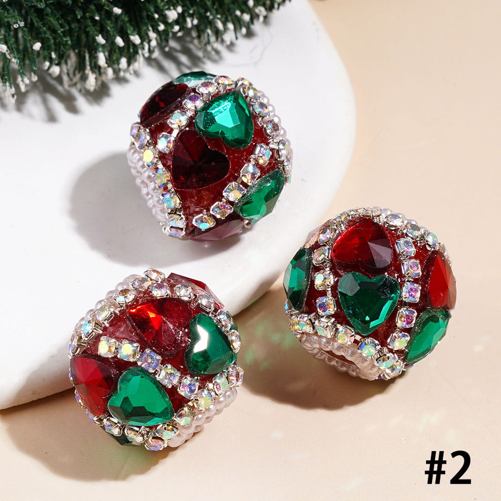 Christmas Red & Green Heart & Marquise Cut Rhinestones Handmade Acrylic Beads White Pearl & AB Rhinestone Chains, 20MM