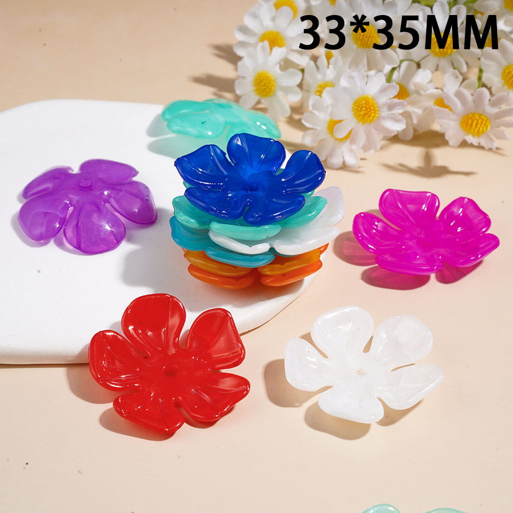 Large Five-Petaled Flower-Shaped Acrylic Beads, 33*35MM Multi-Color Random Mix