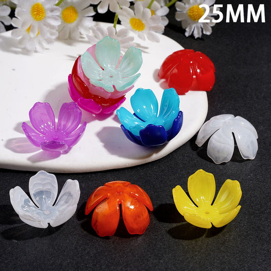 Five-Petaled Flower-Shaped Acrylic Bead Cages, Bead Caps, 25MM Multi-Color Random Mix (Fits 24MM Beads)