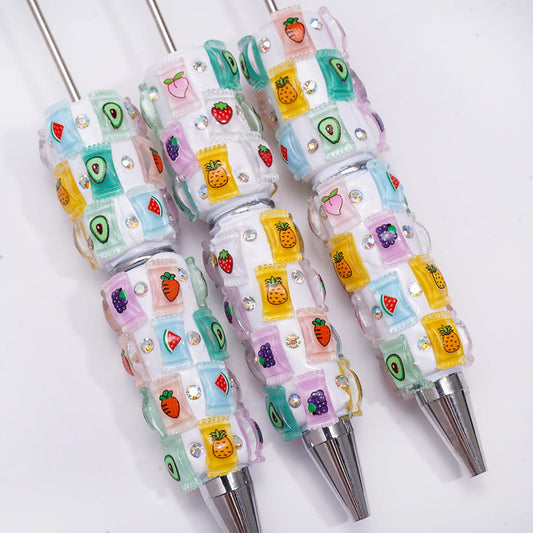 Assorted Fruit Candy Design & AB Rhinestones Beadable Clay Pens