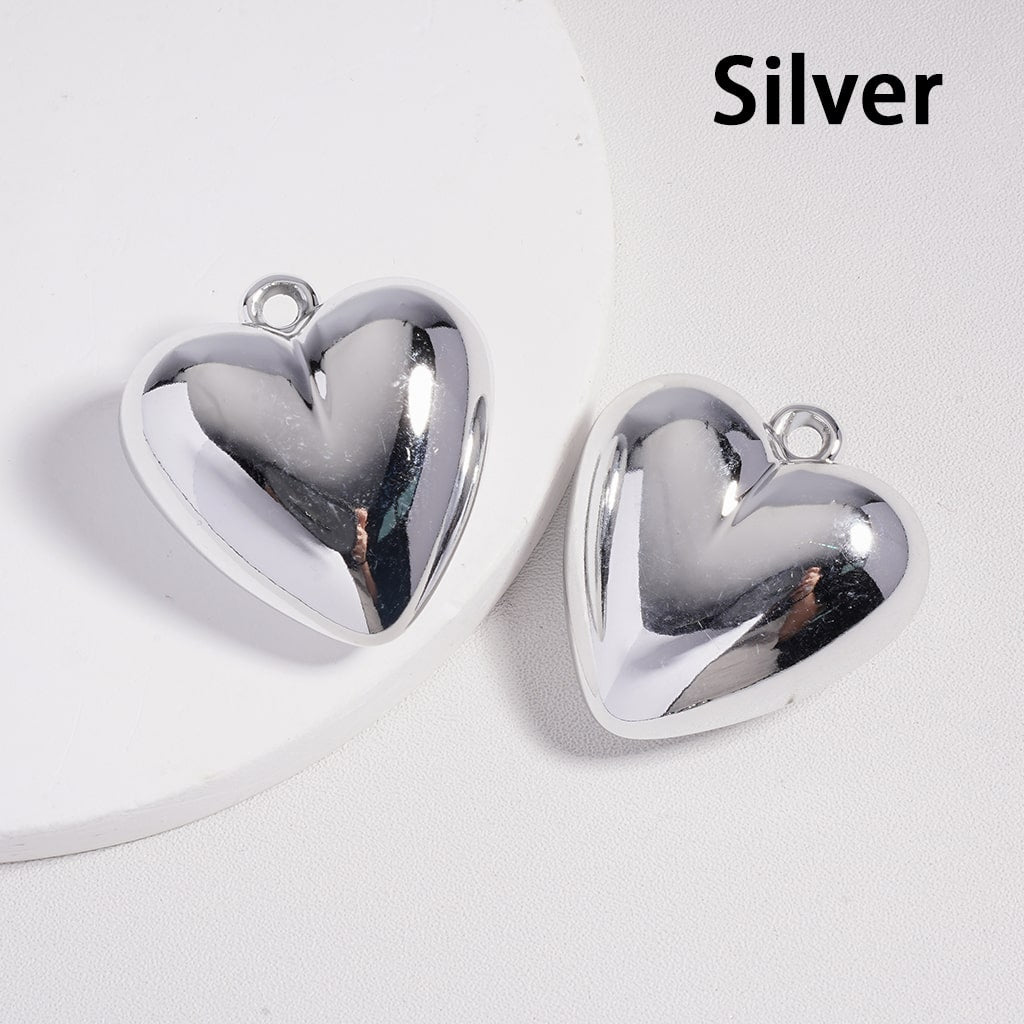 3D Shiny Metallic Heart Shape Pendant with Mini Ring 31*33MM