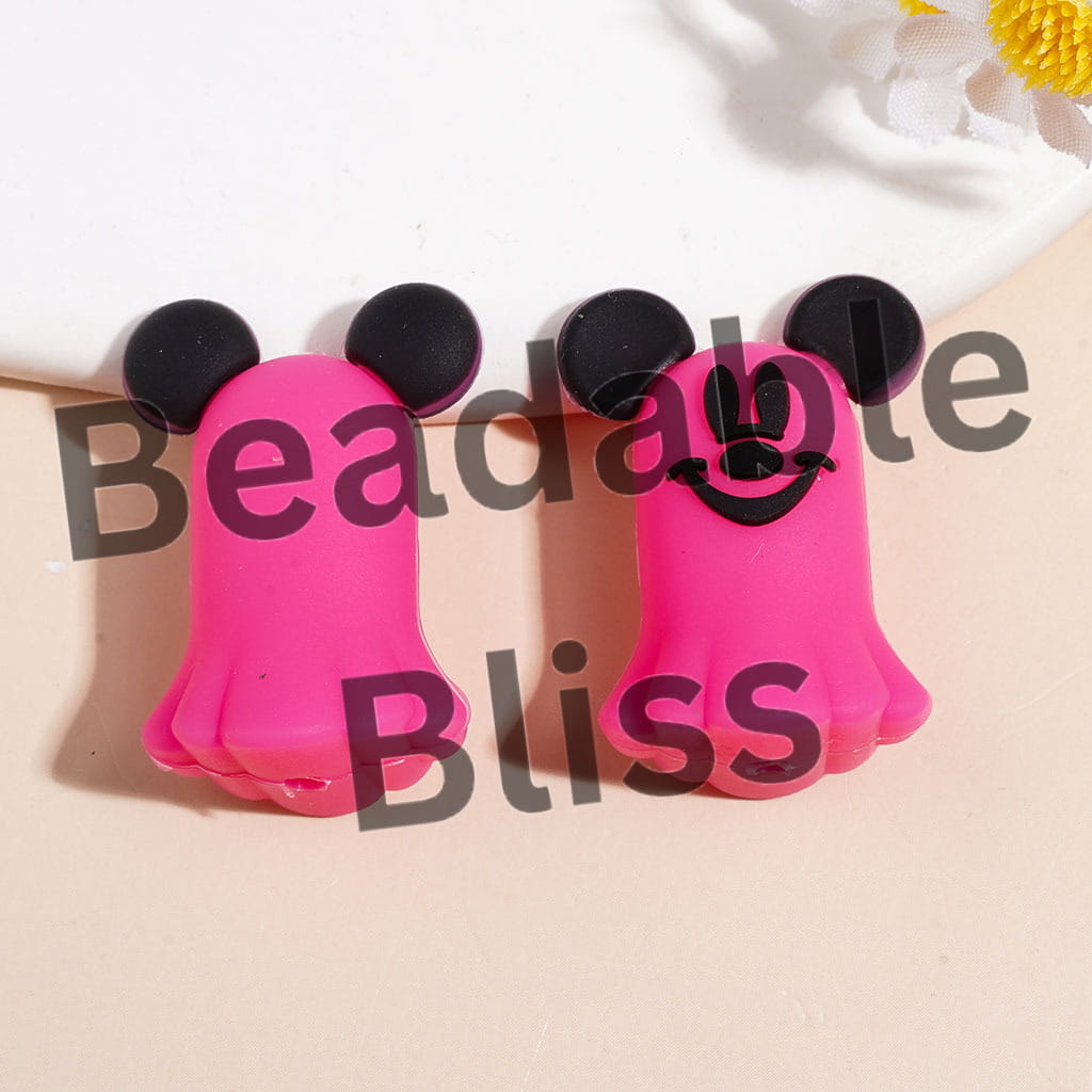 3D Classic Mouse Character in Ghost Design Silicone Focal Beads, Multi-Color