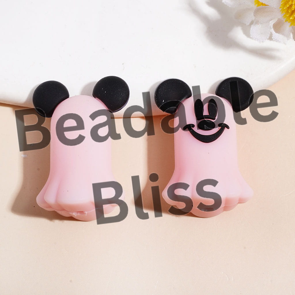 3D Classic Mouse Character in Ghost Design Silicone Focal Beads, Multi-Color