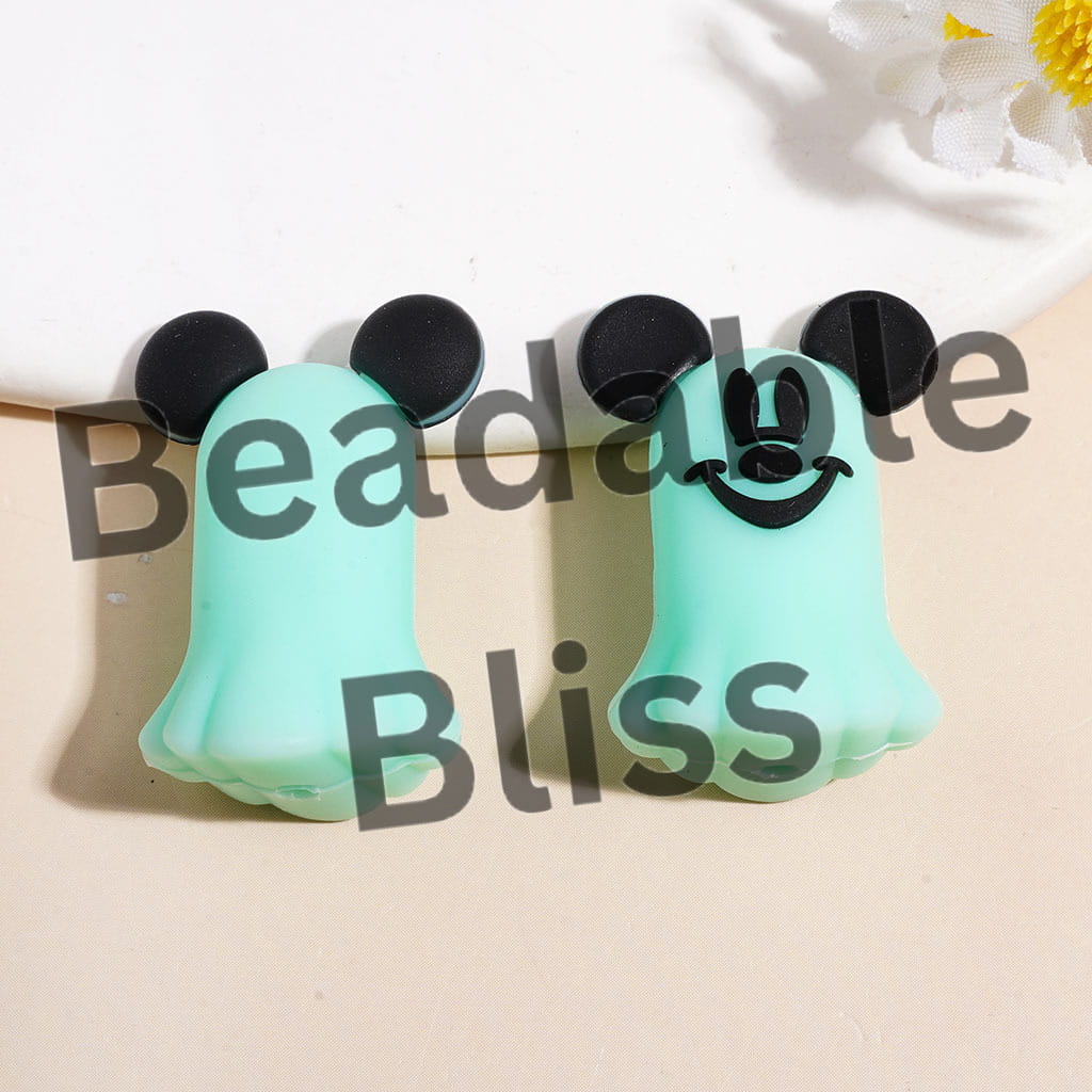 3D Classic Mouse Character in Ghost Design Silicone Focal Beads, Multi-Color