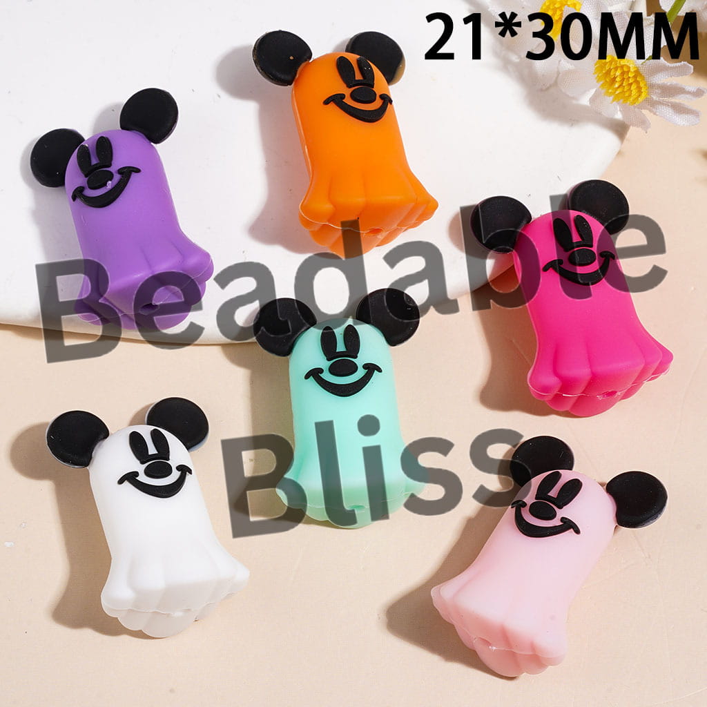 3D Classic Mouse Character in Ghost Design Silicone Focal Beads, Multi-Color