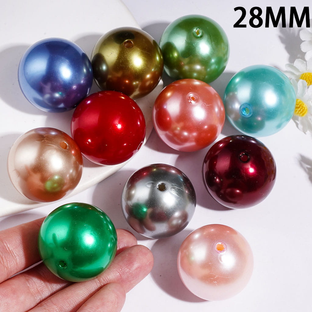 Multicolor Shiny Pearlized Finish Large Round Acrylic Beads for Bracelets, 28MM Multi-Color Random Mix