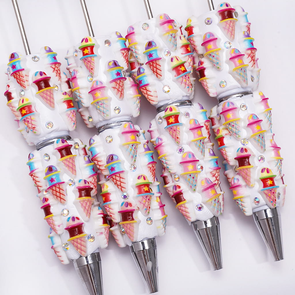 Beadable Clay Pens with AB Rhinestones and Ice-Cream Cone