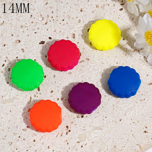 Colorful Flower Wavy Edged Flat Round Shape Silicone Focal Beads, 14MM, Assorted Colors, Random Mix