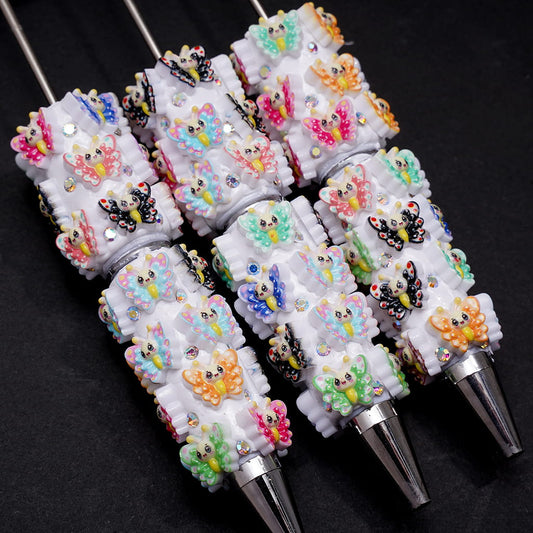 Cute Butterfly Design & AB Rhinestones Beadable Clay Pens
