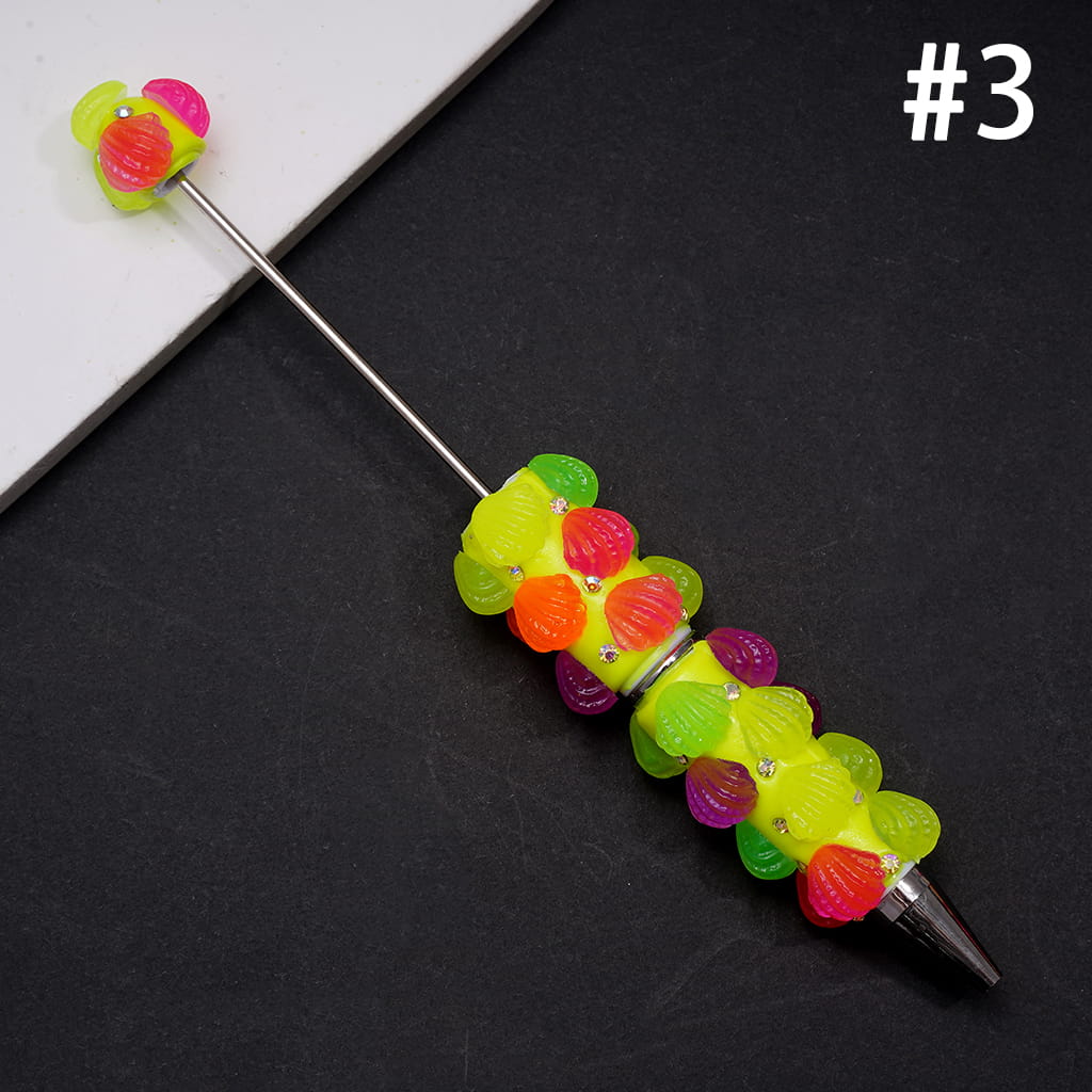 Beadable Clay Pens with AB Rhinestones and Various Colors Seashell, Fluorescent Pen Body