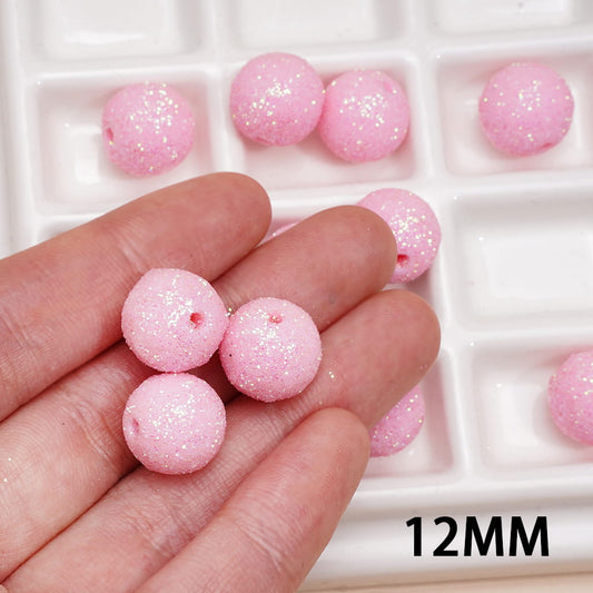 Shiny Glitter Pink Color Round Acrylic Beads for Bracelets 12MM