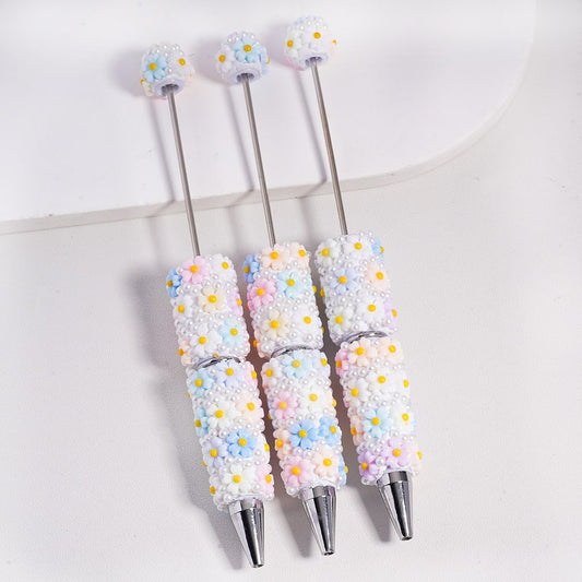 Mini Cute Flowers with White Pearls Decoration Beadable Clay Pen