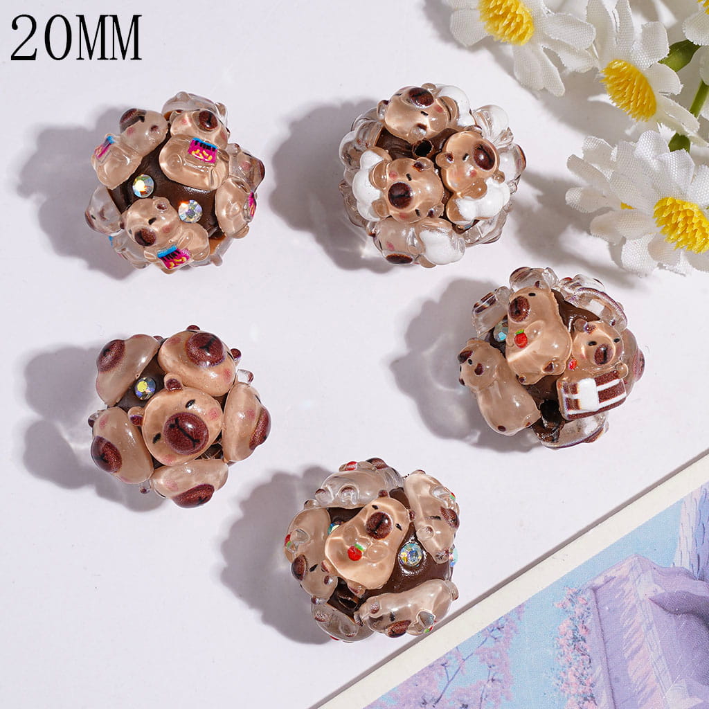 Mini Cute Capybara with AB Rhinestones Clay Beads 20MM, Random Mix