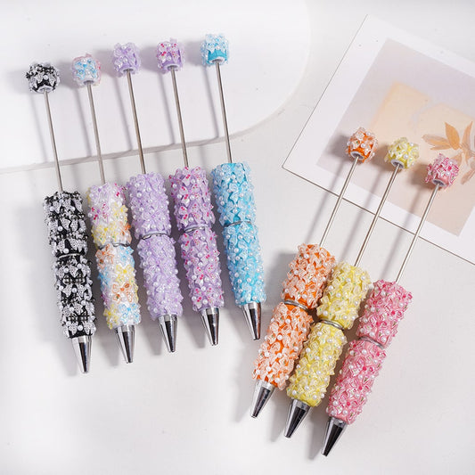 Mini Flower Print & Bowknot with White Pearls Beadable Clay Pen Random Mix