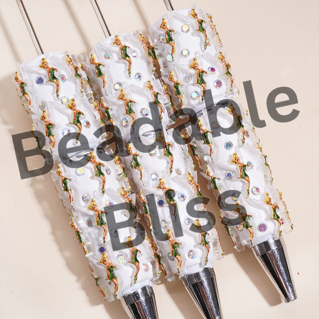 Beadable Clay Pens with AB Rhinestones and Flying Fairy Character