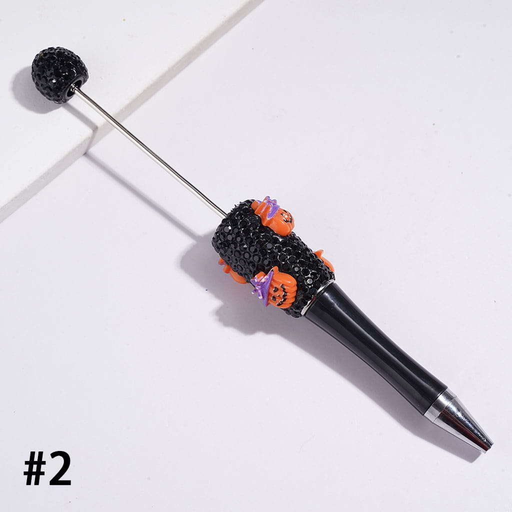 Black Rhinestones, Halloween Theme Beadable Clay Pens with Pumpkin & Ghost