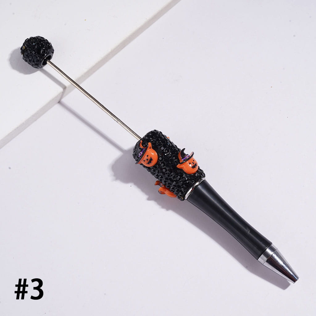 Black Rhinestones, Halloween Theme Beadable Clay Pens with Pumpkin & Ghost