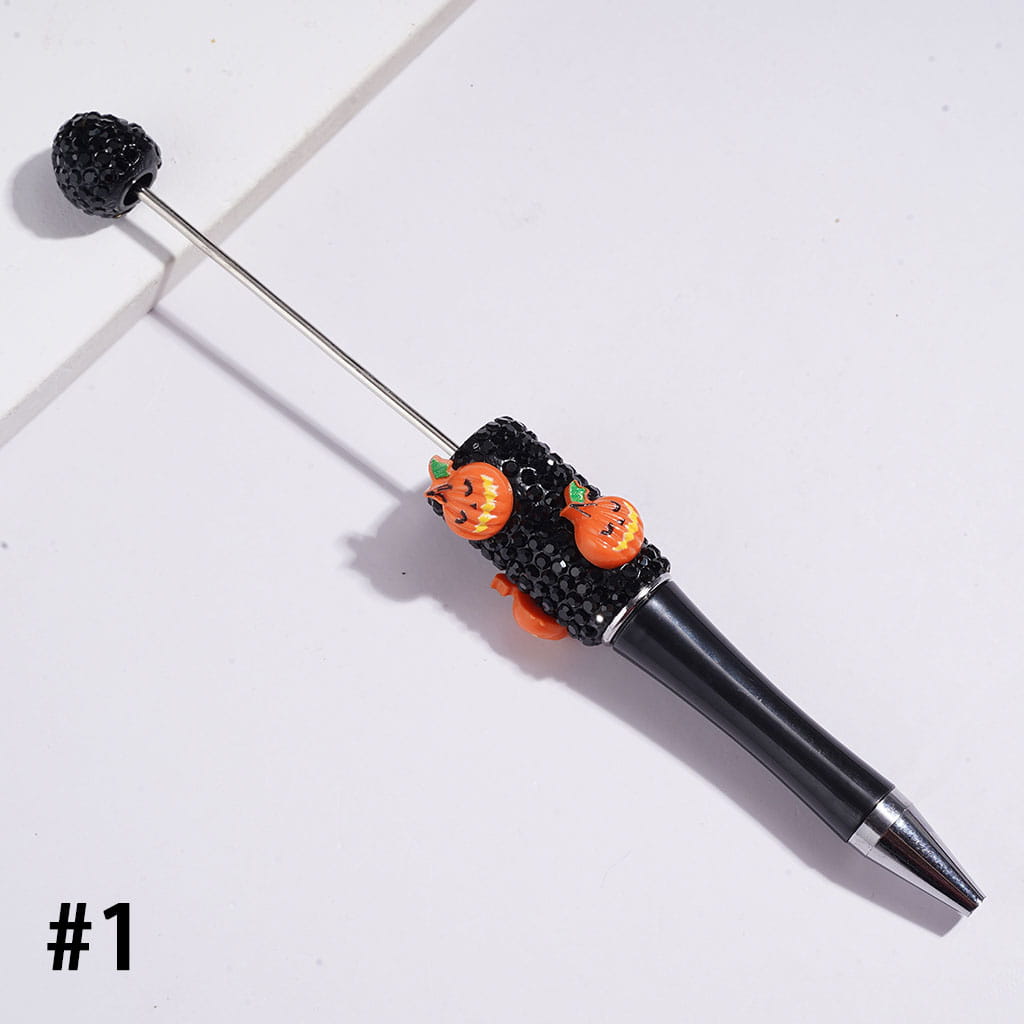 Black Rhinestones, Halloween Theme Beadable Clay Pens with Pumpkin & Ghost