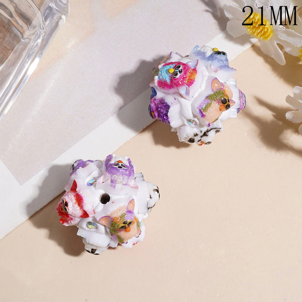 Cute Mini Big-Eared Owl Character Clay Beads, with AB Rhinestones 21MM, Multi-Color, Random Mix
