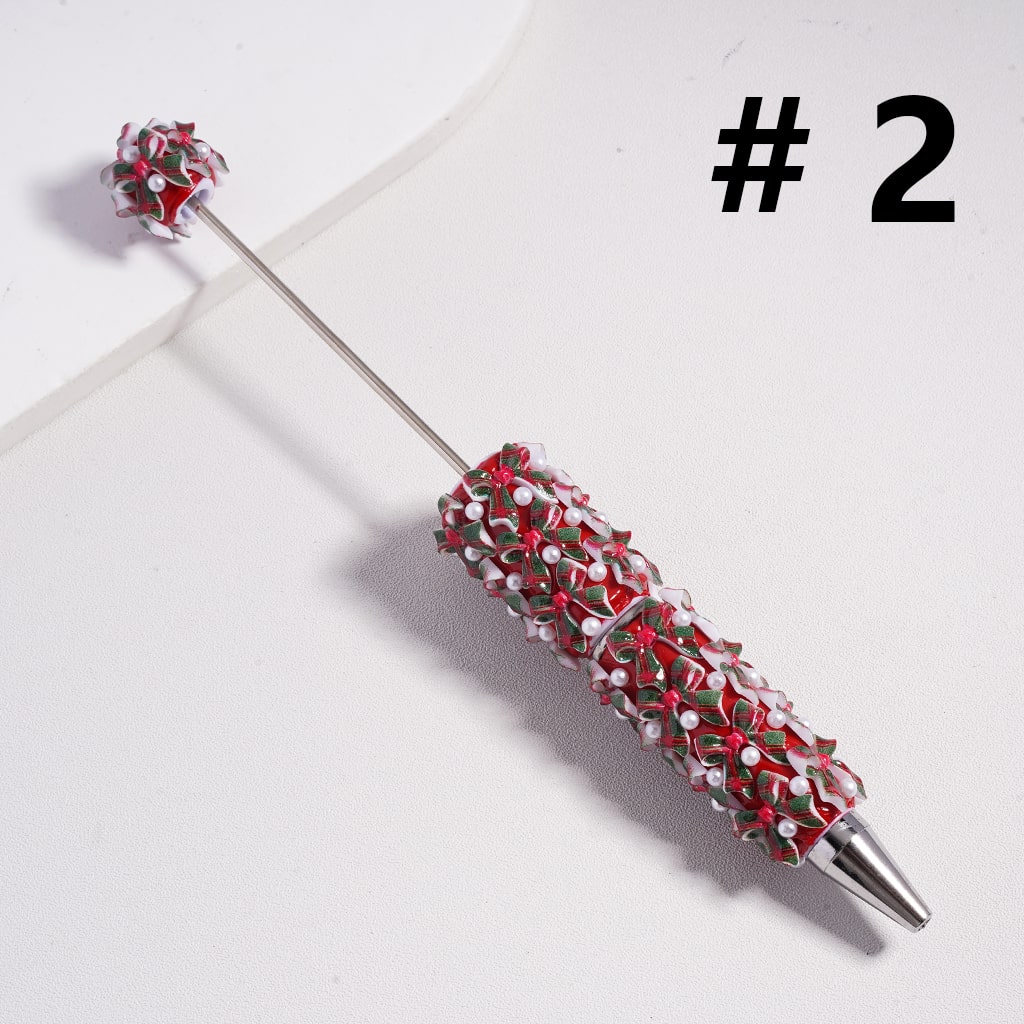 Red & Green Bowknots with White Pearls Christmas Theme Beadable Clay Pen