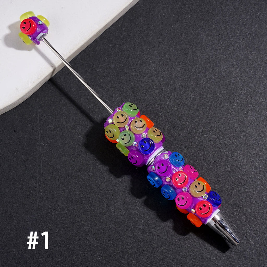 Beadable Clay Pens with Smiling Face Round and AB Rhinestone, Fluorescent Colors