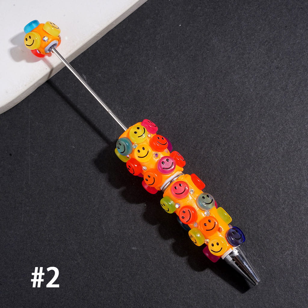 Beadable Clay Pens with Smiling Face Round and AB Rhinestone, Fluorescent Colors