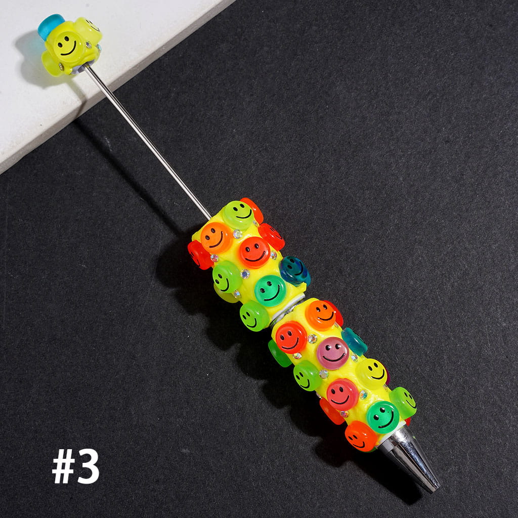 Beadable Clay Pens with Smiling Face Round and AB Rhinestone, Fluorescent Colors
