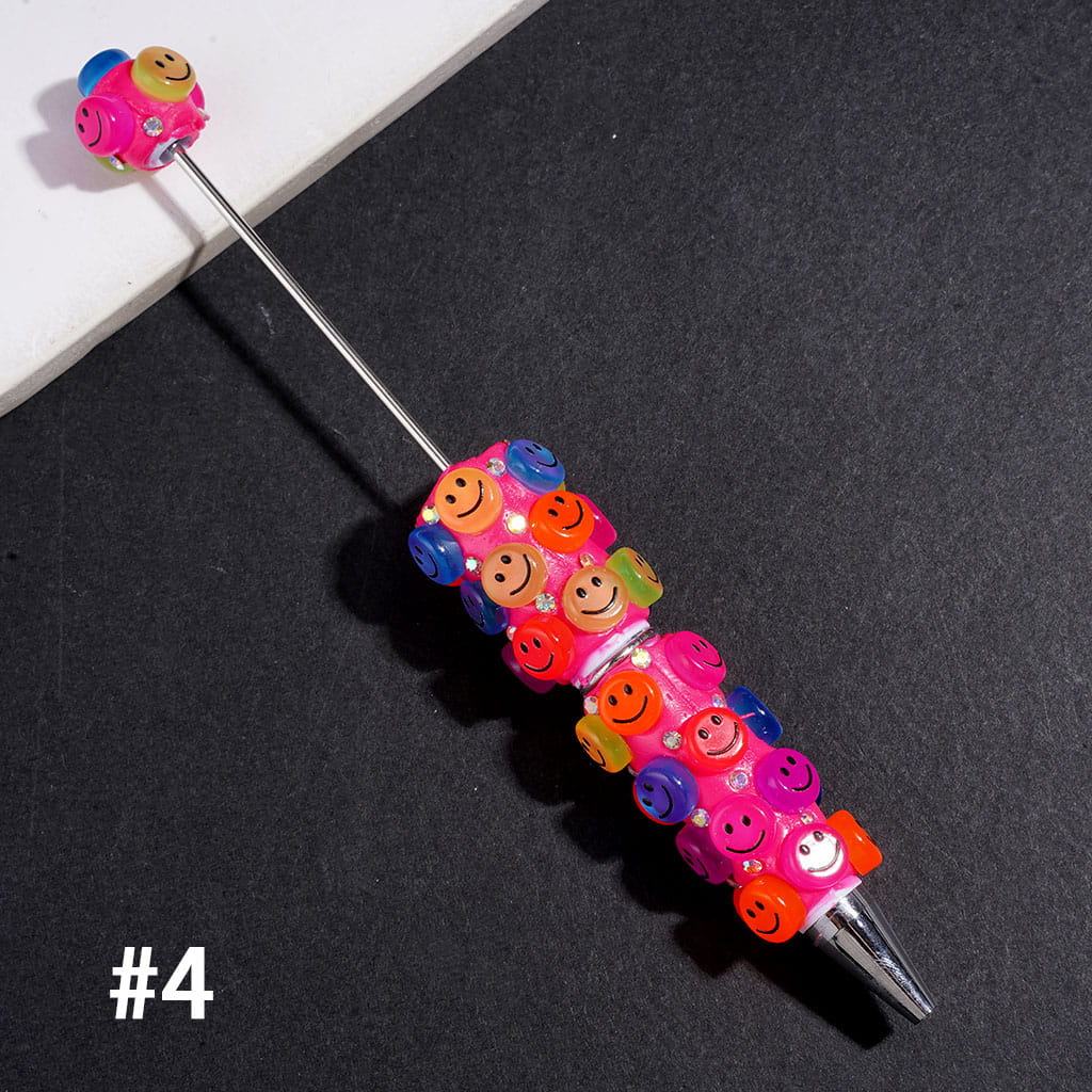 Beadable Clay Pens with Smiling Face Round and AB Rhinestone, Fluorescent Colors