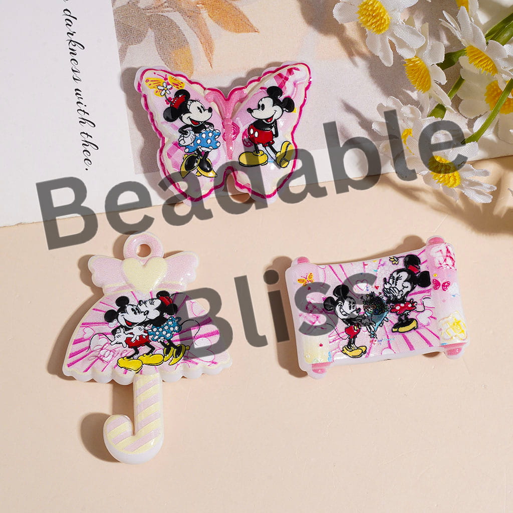 Acrylic Beads and Pendants Classic Animation Mouse Couple Character Series, Random Mix
