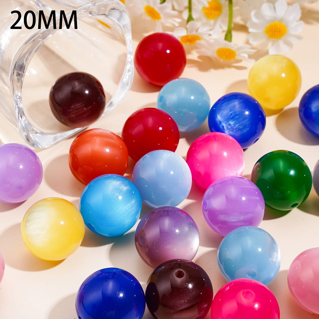 Acrylic Beads for Bracelets Cat Eye Style Round in Various Colors, 20MM, Random Mix
