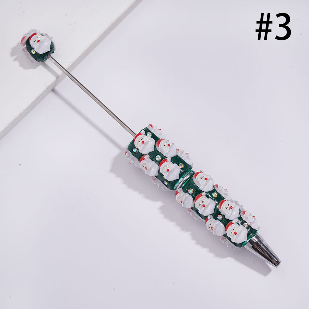 Christmassy Beadable Clay Pens with Christmas Items Series and AB Rhinestones, Green Pen Body
