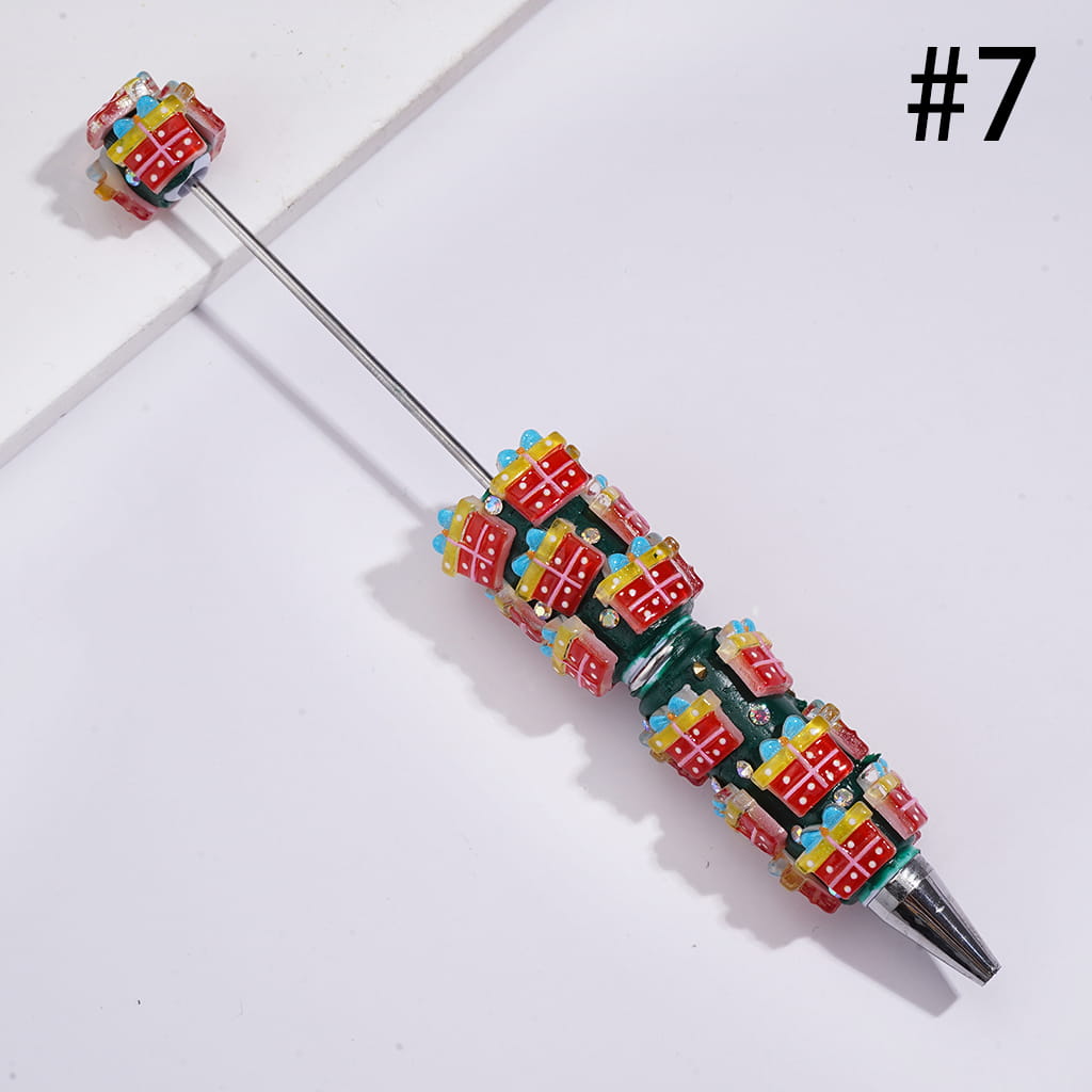 Christmassy Beadable Clay Pens with Christmas Items Series and AB Rhinestones, Green Pen Body