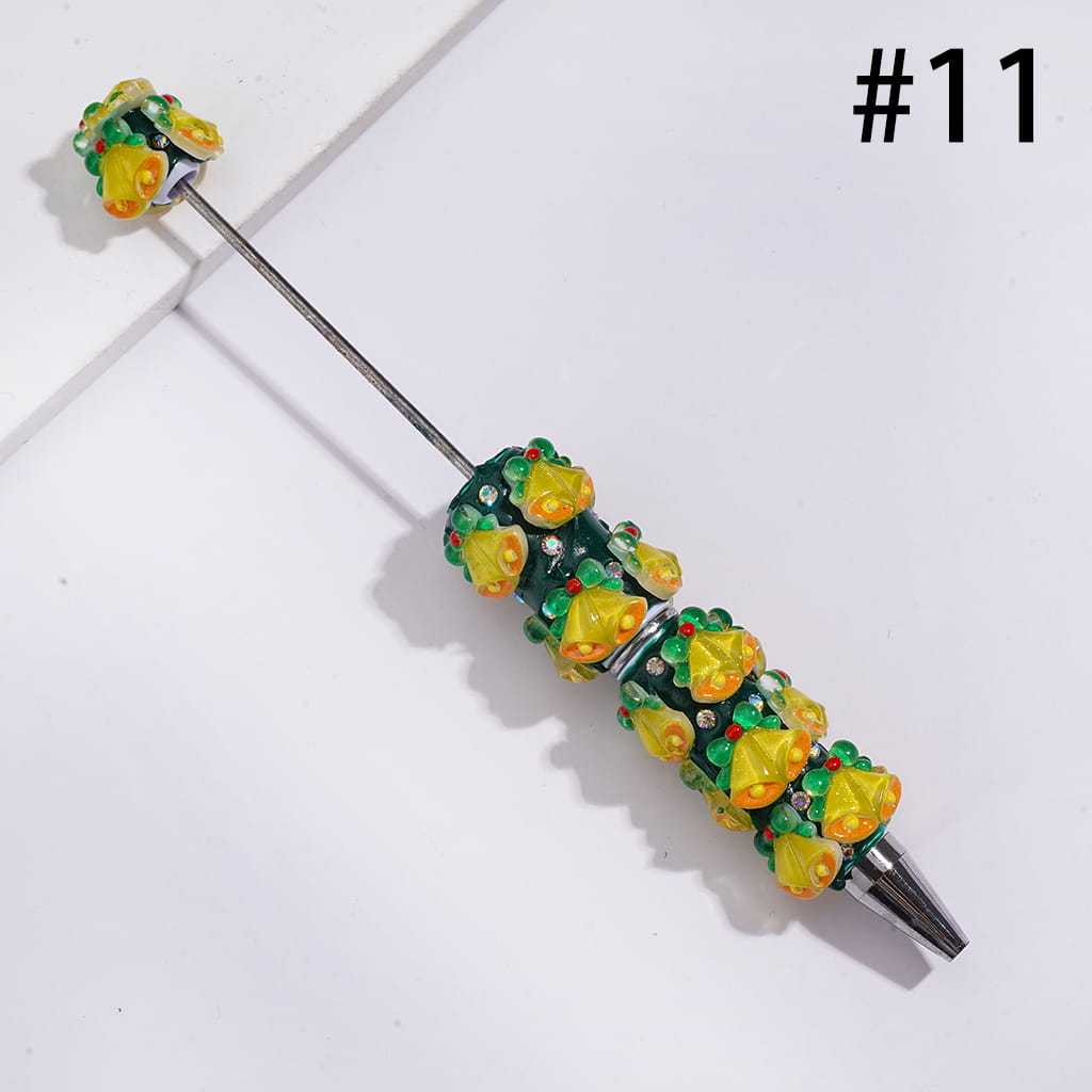 Christmassy Beadable Clay Pens with Christmas Items Series and AB Rhinestones, Green Pen Body