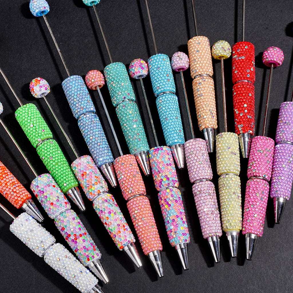 Beadable Clay Pens with Shiny Rhinestones Covered the Entire Pens, Multi-Color