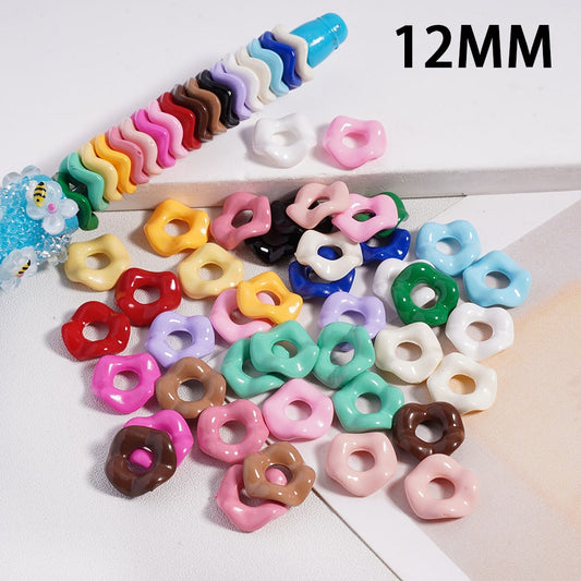 Glossy Multicolor Wavy Acrylic Spacer Beads 12MM Random Mix (With Stoving Varnish Process) // (Single Color is available for 500pcs(Whole Bag) Only)