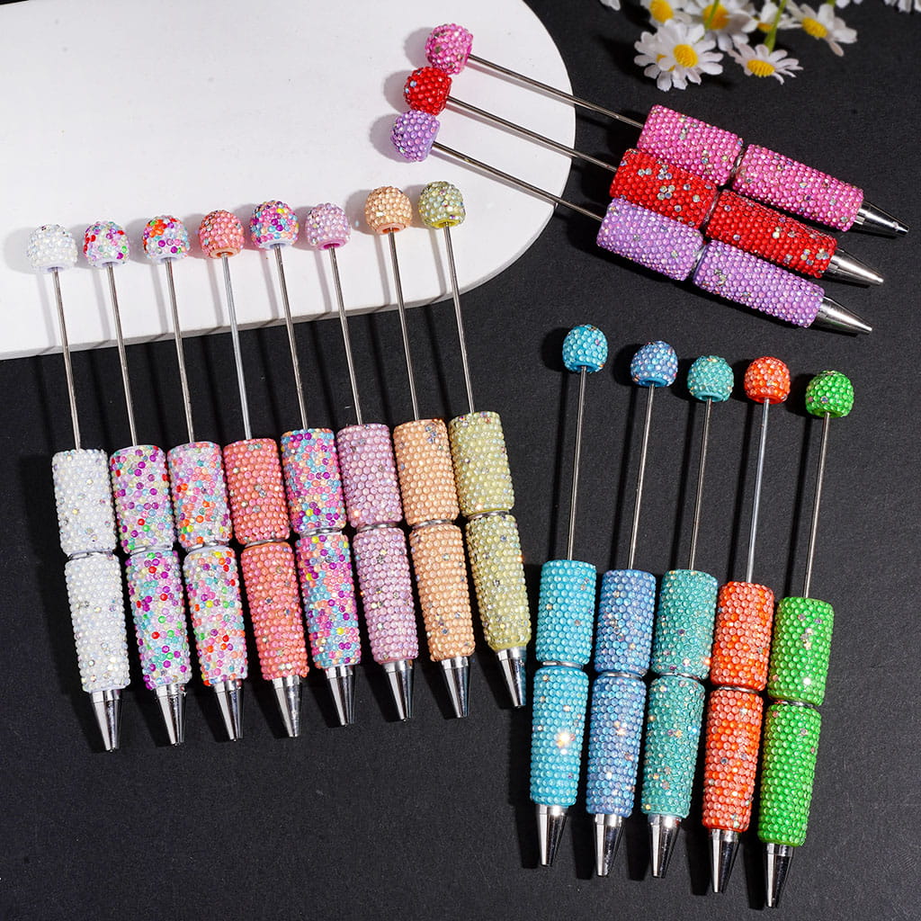 Beadable Clay Pens with Shiny Rhinestones Covered the Entire Pens, Multi-Color