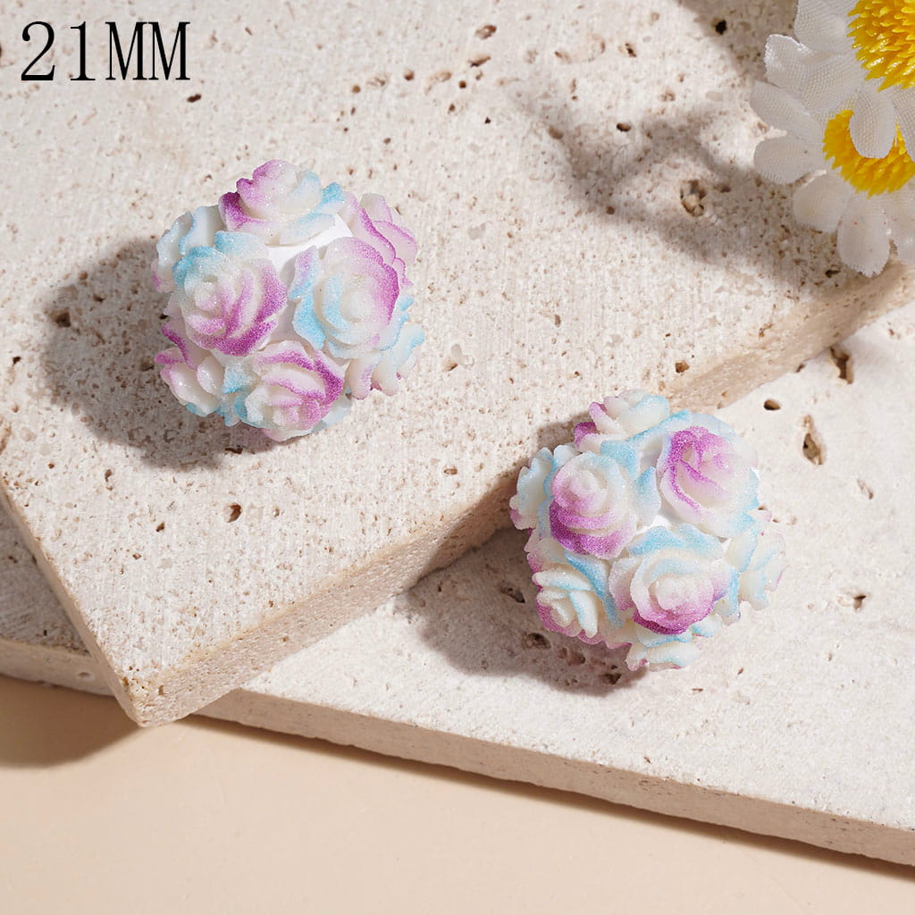 21MM - Clay Beads with Matte Frosted Rose Flower in Purple-Blue Ombre Colors