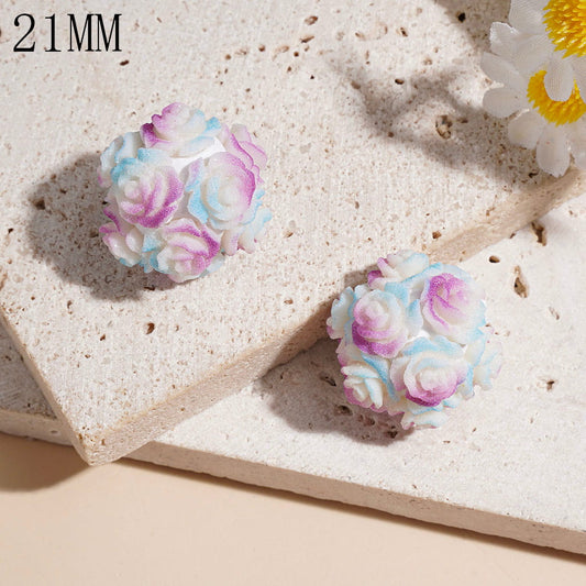 Matte Frosted Rose Flower Acrylic Beads, Purple Blue Ombre Colors, Random Mix
