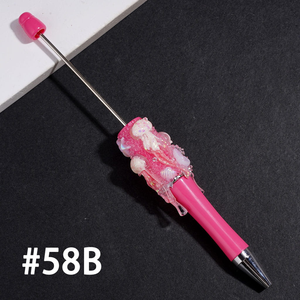 Hand-Made Beadable Sugar Clay Pens w UV-Coated Jellyfish & Broken Rhinestones & Ocean Creature Covered the Entire Pens, Multi-color