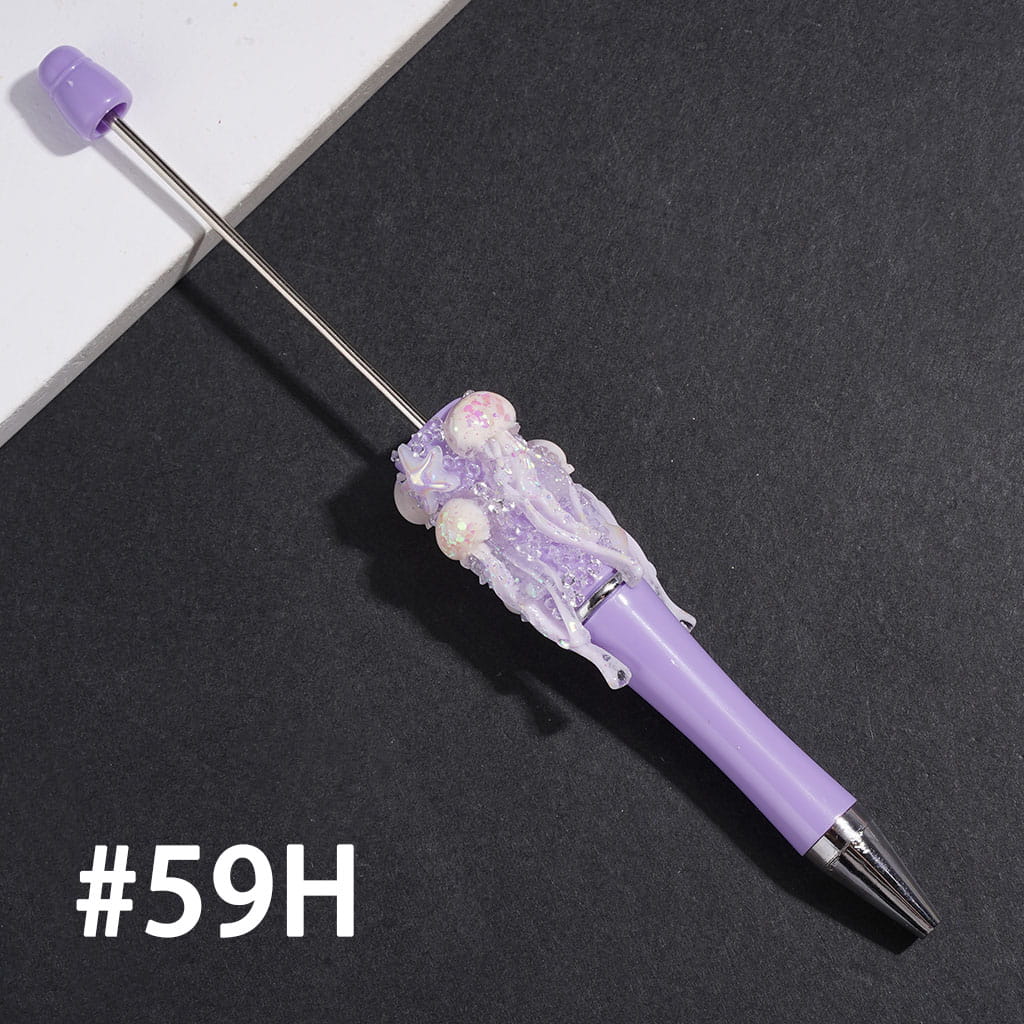 Hand-Made Beadable Sugar Clay Pens w UV-Coated Jellyfish & Broken Rhinestones & Ocean Creature Covered the Entire Pens, Multi-color