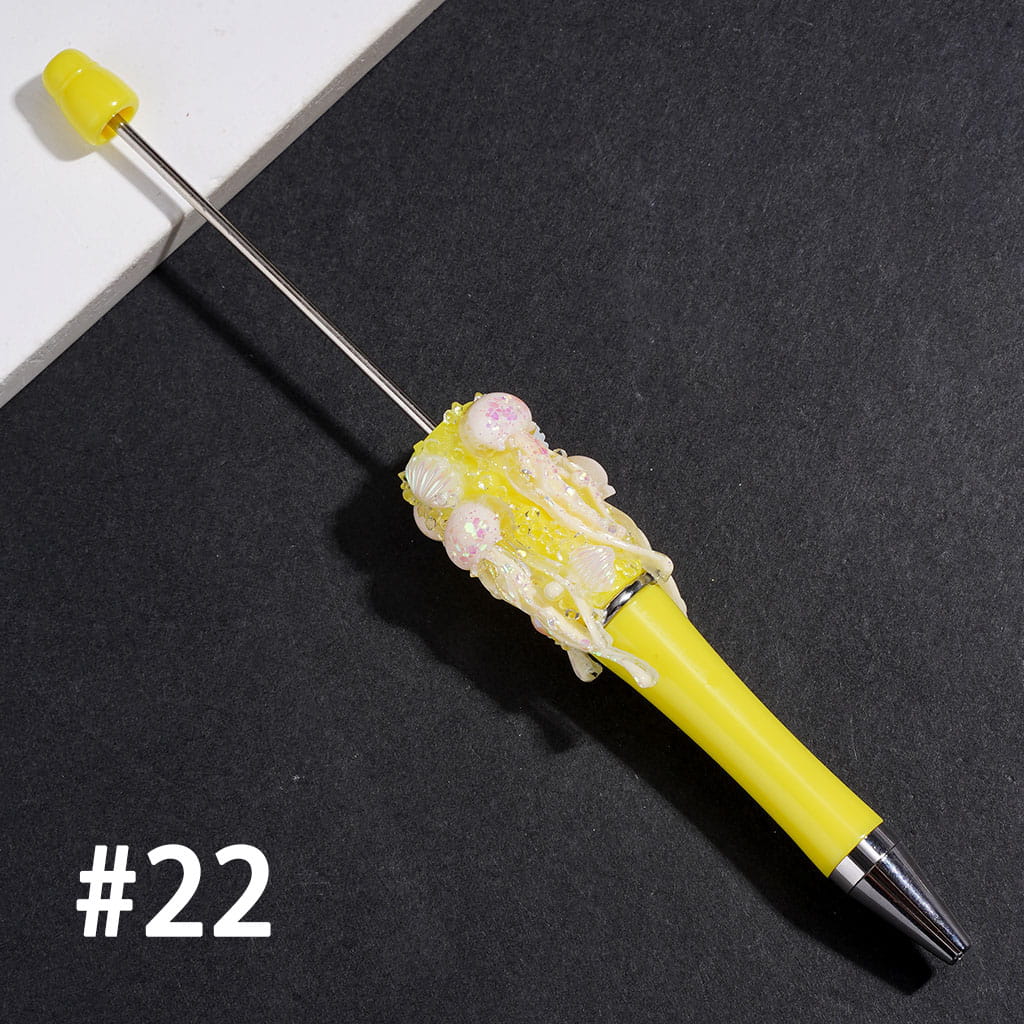 Hand-Made Beadable Sugar Clay Pens w UV-Coated Jellyfish & Broken Rhinestones & Ocean Creature Covered the Entire Pens, Multi-color