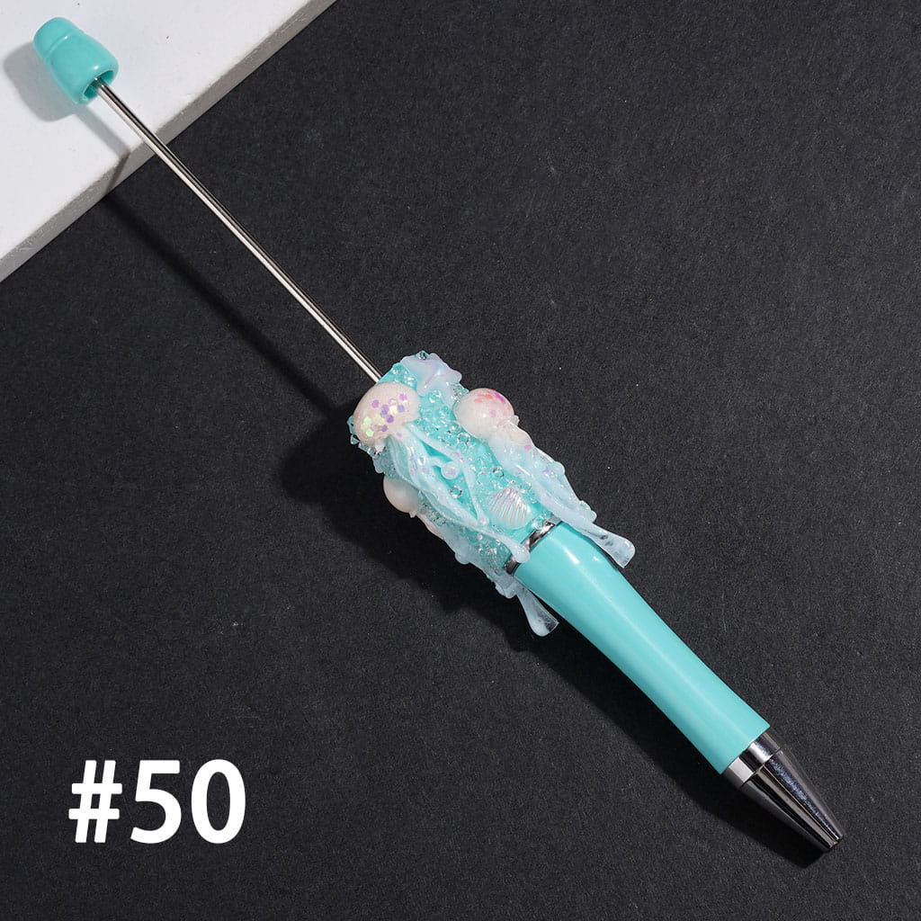 Hand-Made Beadable Sugar Clay Pens w UV-Coated Jellyfish & Broken Rhinestones & Ocean Creature Covered the Entire Pens, Multi-color