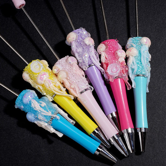 UV-Coated Jellyfish, Broken Rhinestones & Ocean Creature Covered Handmade Beadable Sugar Clay Pens, Multi-Color