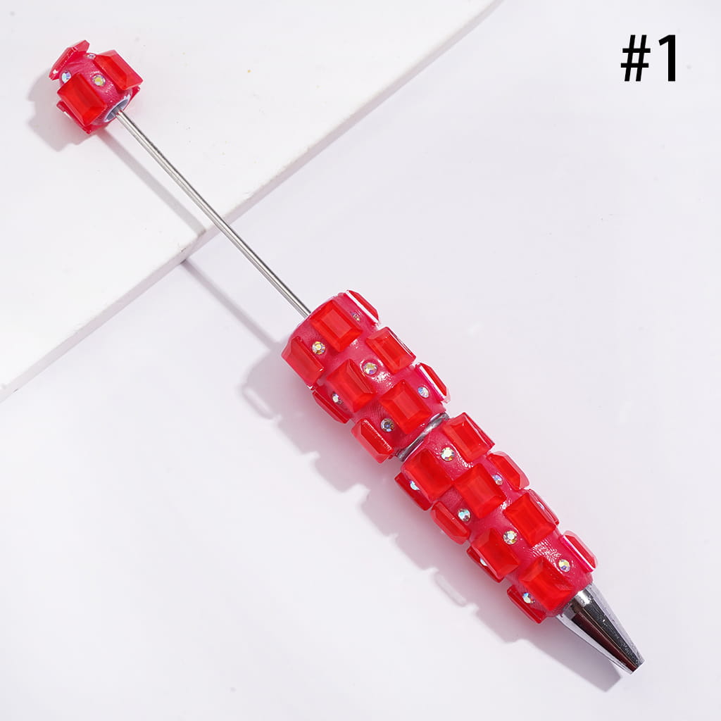 Beadable Clay Pens with Neon Colors Rectangle and AB Rhinestones