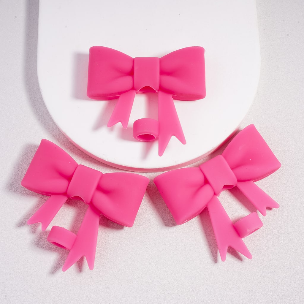 Food Grade Bowknot Silicone Straw Topper Cup Tumbler Accessory Solid Color Random Mix